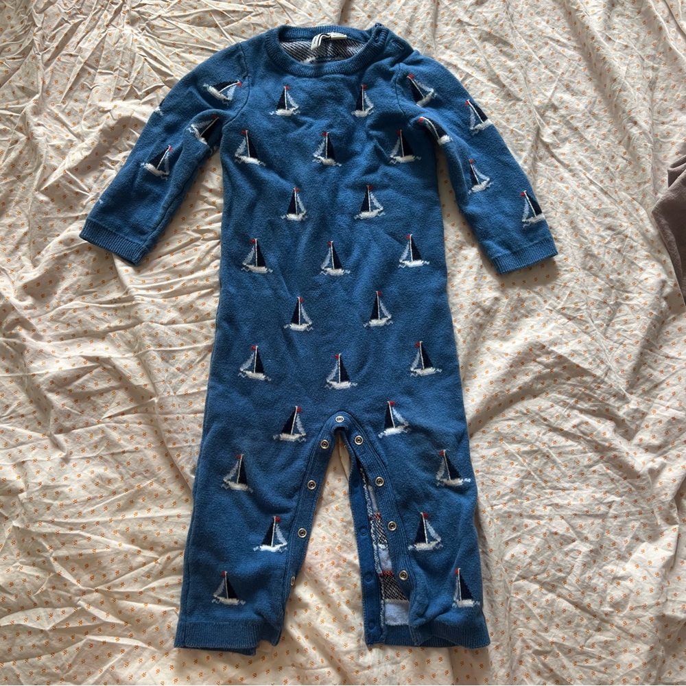 Janie and Jack knit onesie with sail boats